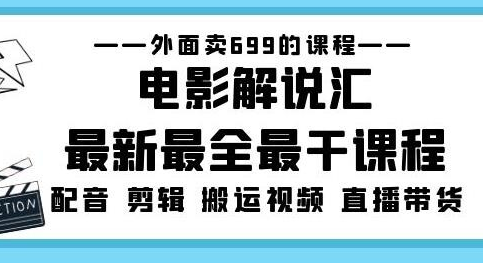 外面卖699的电影解说汇最新最全最干课程：电影配音剪辑搬运视频直播带货-淘淘网