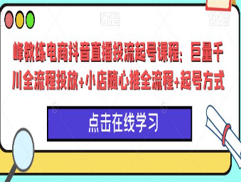 峰教练电商抖音直播投流起号课程：巨量千川全流程投放+小店随心推全流程+起号方式-淘淘网