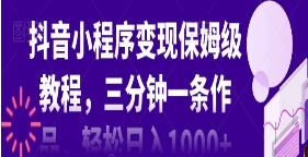 抖音小程序变现保姆级教程，三分钟一条作品，轻松日入1000+【揭秘】-淘淘网