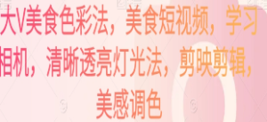 大V美食色彩法，美食短视频，学习相机，清晰透亮灯光法，剪映剪辑，美感调色-淘淘网